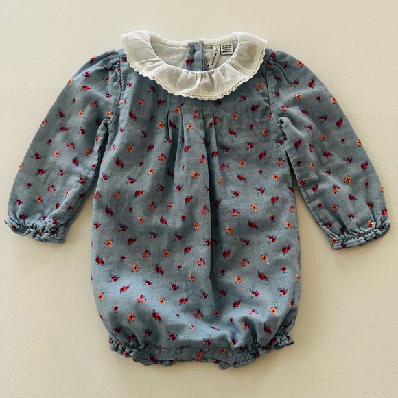 Janie and Jack Other - Janie and Jack 12-18 Months Baby Girl Blue Floral Long Sleeve Romper